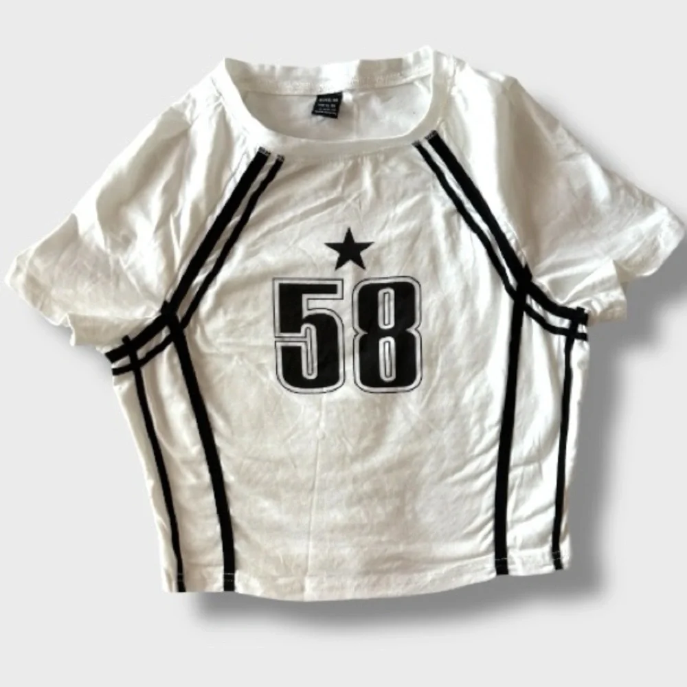 Women’s White & Black Graphic Crop Top - L - Picture 3 of 5